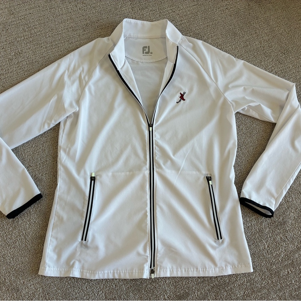 FootJoy White Women's Windbreaker Jacket with Black Trim